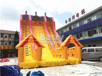 PVC Type Yellow Castle Kids Inflatable Big Slide , High Slide Inflatable  BY-DS-098